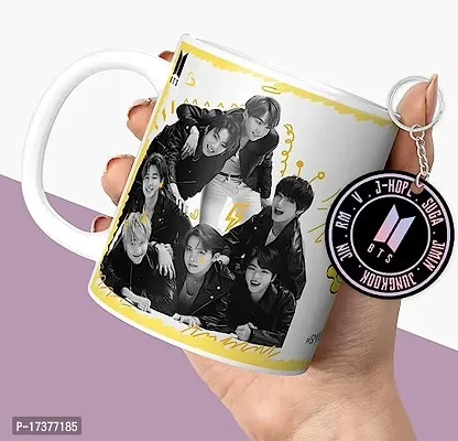 APSRA BTS Printed Mug with Keychain for Girls Boys Birthday Gift for Friends BTS Music Band V Suga J-Hope Jungkook Jin Jimin Rm BTS Mug (Coffee Mug-350ml) -B61WMK 48