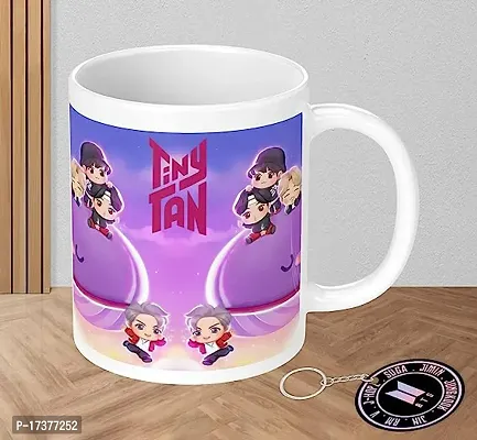 APSRA BTS Printed Mug with Keychain for Girls Boys Friends Coffee Mug for Birthday Gift| BTS Music Band V Suga J-Hope Jungkook Jin Jimin Rm BTS Coffee Mug (Mug-350ml) (BNWMK4)