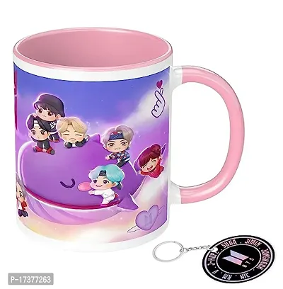 APSRA BTS Printed Mug with Keychain for Girls Boys Friends Coffee Mug for Birthday Gift| BTS Music Band V Suga J-Hope Jungkook Jin Jimin Rm BTS Coffee Mug (Mug-350ml) (BN3PMK4)