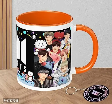 APSRA BTS Printed Mug with Keychain for Girls Boys Friends Coffee Mug for Birthday Gift| BTS Music Band V Suga J-Hope Jungkook Jin Jimin Rm BTS Coffee Mug (Mug-350ml) (BN3OMK6)-thumb0