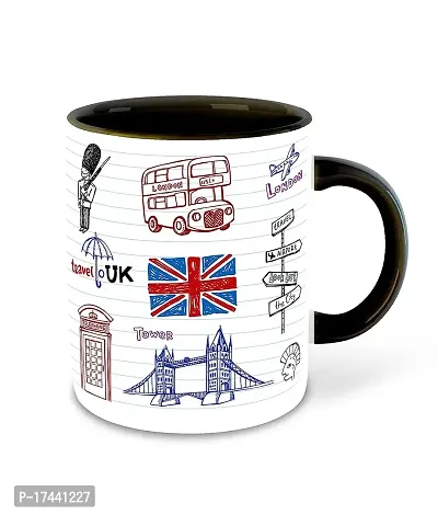 APSRA DecorVecortrade; London Clipart Inspired Ceramic Black Inner Color Printed Ceramic Coffee Mug (London Big Ben London City) D-14-thumb0