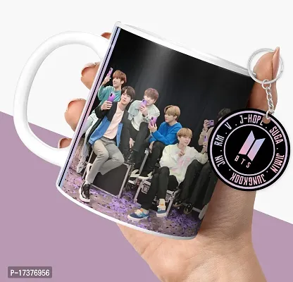 APSRA BTS Printed Mug with Keychain for Girls Boys Birthday Gift for Friends BTS Music Band V Suga J-Hope Jungkook Jin Jimin Rm BTS Mug (Coffee Mug-350ml) -B61WMK 23-thumb0