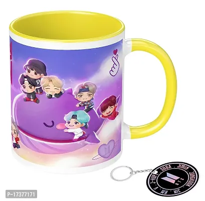 APSRA BTS Printed Mug with Keychain for Girls Boys Friends Coffee Mug for Birthday Gift| BTS Music Band V Suga J-Hope Jungkook Jin Jimin Rm BTS Coffee Mug (Mug-350ml) (BN3YMK4)