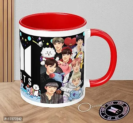 APSRA BTS Printed Mug with Keychain for Girls Boys Friends Coffee Mug for Birthday Gift| BTS Music Band V Suga J-Hope Jungkook Jin Jimin Rm BTS Coffee Mug (Mug-350ml) (BN3RMK6)-thumb0