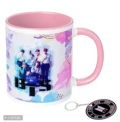 APSRA BTS Printed Mug with Keychain for Girls Boys Friends Coffee Mug for Birthday Gift| BTS Music Band V Suga J-Hope Jungkook Jin Jimin Rm BTS Coffee Mug (Mug-350ml) (BN3PMK2)-thumb0