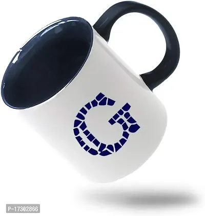 APSRA Colorful Coffee Mug NavyGMosaic Initial Letter G1 Ceramic Tea Cup 11 Oz Blue Inner Handle