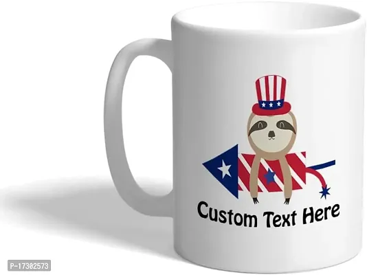 APSRA Custom Funny 4Th of July Fireworks Cracker Ceramic Coffee Mug 11 Ounces Reindeer Rocket Top Hat 4Th of July White Tea Cup Text Here