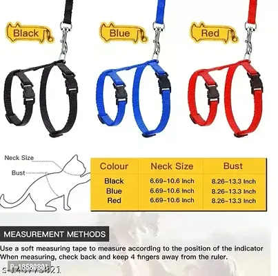 Cat Adjustable Nylon Harness Strap Collar with Leash Set Small Pet Walking for Kitten- Plain (Black)-thumb2