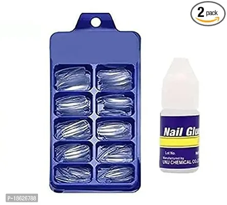 Transparent Artificial Nail 100 Pcs False Style Fake Acrylic Nail Tips With glue Transparent (Pack of 101)