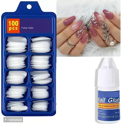 100 pcs White Nails and 1 pcs Glue Combo-thumb0