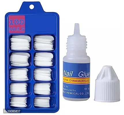 100 pcs Artificial White Nails and 1 pcs Nail Glue Combo