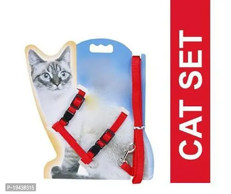 Cat Adjustable Nylon Harness Strap Collar with Leash Set Small Pet Walking for Kitten- Nylon (Multicolor)