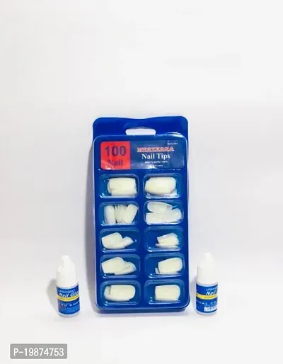 100 pcs Artificial White Nails and 2 pcs Nail Glue Combo