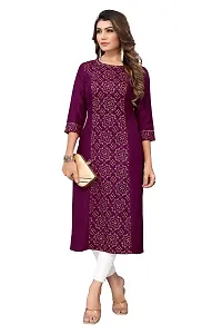 SANCHAY Beautiful Round Neck Plain Self Printed 100% Pure Cotton Straight Stiched Kurti Gown with Blew Knee Three Quarter Sleeves for Girls and Women Pack of 1 Size:-thumb3