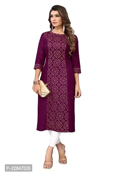 SANCHAY Beautiful Round Neck Plain Self Printed 100% Pure Cotton Straight Stiched Kurti Gown with Blew Knee Three Quarter Sleeves for Girls and Women Pack of 1 Size:-thumb4
