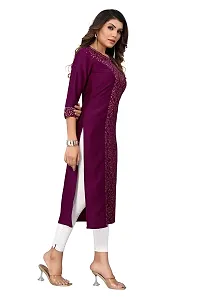 SANCHAY Beautiful Round Neck Plain Self Printed 100% Pure Cotton Straight Stiched Kurti Gown with Blew Knee Three Quarter Sleeves for Girls and Women Pack of 1 Size:-thumb2