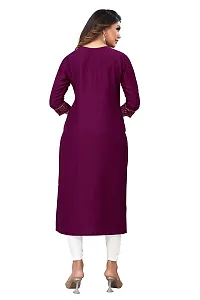 SANCHAY Beautiful Round Neck Plain Self Printed 100% Pure Cotton Straight Stiched Kurti Gown with Blew Knee Three Quarter Sleeves for Girls and Women Pack of 1 Size:-thumb1