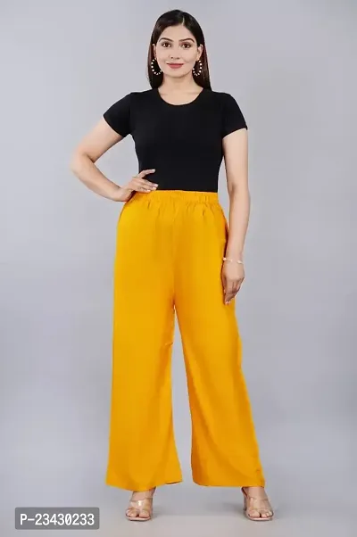 Dua Fashion Hub Plain Multicoloured Women's Straight fit Rayon Palazzo Pants (Free Size Combo Pack of 2) (Yellow + Cream)-thumb2