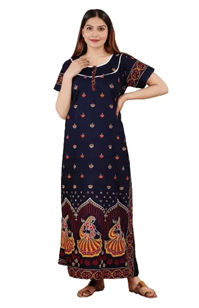 MALIKTRADINGCOMPANY Women's Cotton Printed Maxi Nightgown Long Nighty Sleepwear for Ladies Soft Comfortable Design