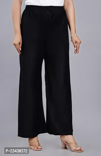 Dua Fashion Hub Plain Multicoloured Women's Straight fit Rayon Palazzo Pants (Free Size Combo Pack of 2) (White+Black)-thumb5