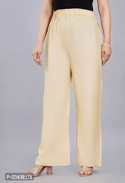 Dua Fashion Hub Plain Multicoloured Women's Straight fit Rayon Palazzo Pants (Free Size Combo Pack of 2) (Cream + Grey)-thumb4