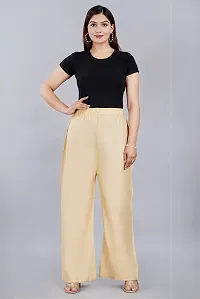 Dua Fashion Hub Plain Multicoloured Women's Straight fit Rayon Palazzo Pants (Free Size Combo Pack of 2) (Cream + Grey)-thumb1