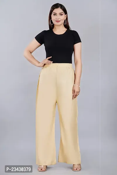 Dua Fashion Hub Plain Multicoloured Women's Straight fit Rayon Palazzo Pants (Free Size Combo Pack of 2) (Cream + Grey)-thumb2