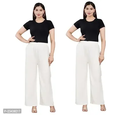 Dua Fashion Hub Plain Multicoloured Women's Straight fit Rayon Palazzo Pants (Free Size Combo Pack of 2) (White+White)