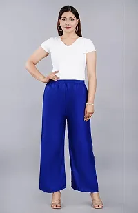 Dua Fashion Hub Plain Multicoloured Women's Straight fit Rayon Palazzo Pants (Free Size Combo Pack of 2) (Blue + Dark Blue)-thumb1