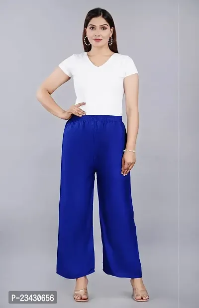 Dua Fashion Hub Plain Multicoloured Women's Straight fit Rayon Palazzo Pants (Free Size Combo Pack of 2) (Blue + Dark Blue)-thumb2