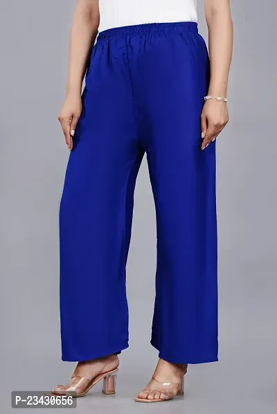 Dua Fashion Hub Plain Multicoloured Women's Straight fit Rayon Palazzo Pants (Free Size Combo Pack of 2) (Blue + Dark Blue)-thumb3