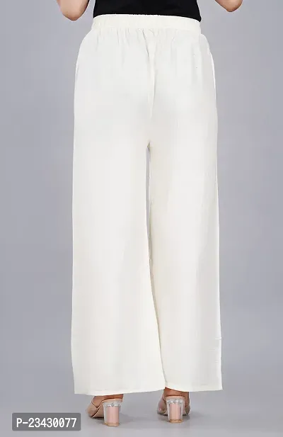 Dua Fashion Hub Plain Multicoloured Women's Straight fit Rayon Palazzo Pants (Free Size Combo Pack of 2) (White+Cream)-thumb5