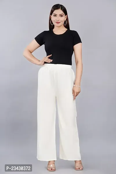 Dua Fashion Hub Plain Multicoloured Women's Straight fit Rayon Palazzo Pants (Free Size Combo Pack of 2) (White+Black)-thumb2