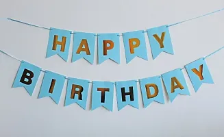 1Pcs Happy Birthday Banner Blue + 1pcs Blue Fringe / Curtain + 30pcs Blue, Silver, White Matellic Balloons Combo-thumb3