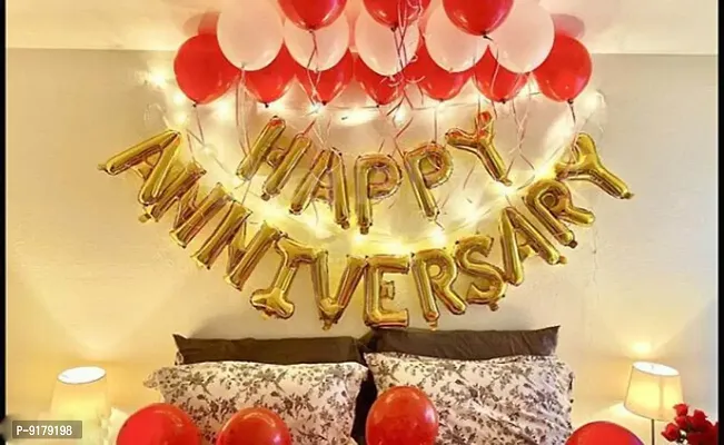 Happy Anniversary Golden Letter Foil Balloons 41 Pcs  Set  Balloons ,for Wedding Anniversary Celebration , Room Decorating Items