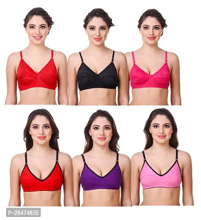 Stylish Multicoloured Chiffon Solid Bras For Women Pack Of 6