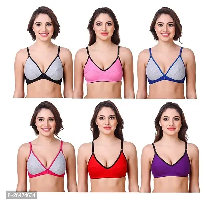 Stylish Multicoloured Chiffon Solid Bras For Women Pack Of 6