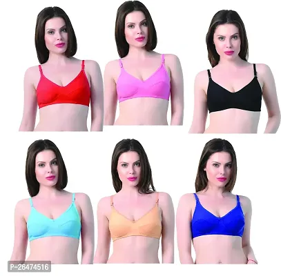 Stylish Multicoloured Chiffon Solid Bras For Women Pack Of 6