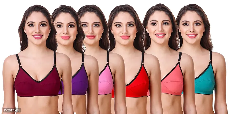 Stylish Multicoloured Chiffon Solid Bras For Women Pack Of 6-thumb0