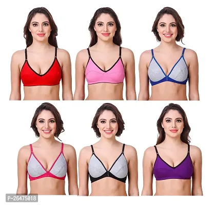 Stylish Multicoloured Chiffon Solid Bras For Women Pack Of 6-thumb0