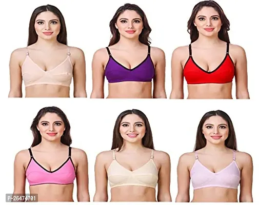 Stylish Multicoloured Chiffon Solid Bras For Women Pack Of 6