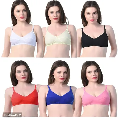 Stylish Multicoloured Chiffon Solid Bras For Women Pack Of 6-thumb0