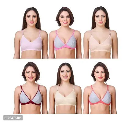 Stylish Multicoloured Chiffon Solid Bras For Women Pack Of 6