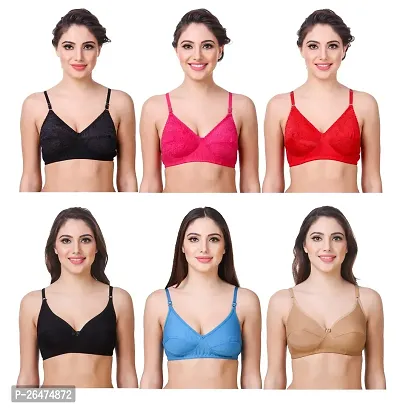 Stylish Multicoloured Chiffon Solid Bras For Women Pack Of 6-thumb0