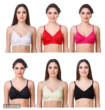 Stylish Multicoloured Chiffon Solid Bras For Women Pack Of 6