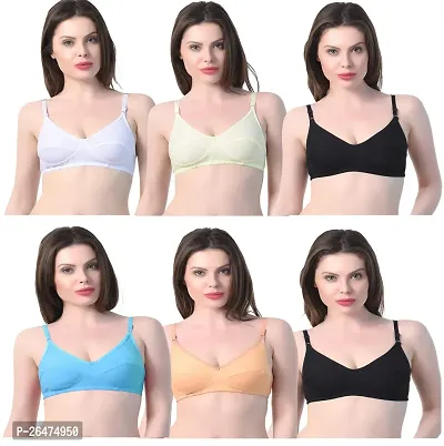 Stylish Multicoloured Chiffon Solid Bras For Women Pack Of 6-thumb0