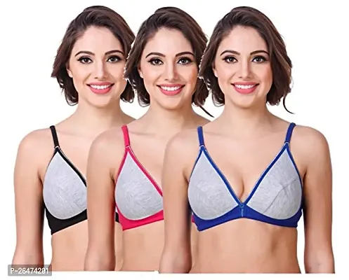 Stylish Multicoloured Chiffon Solid Bras For Women Pack Of 3-thumb0