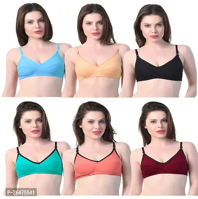 Stylish Multicoloured Chiffon Solid Bras For Women Pack Of 6