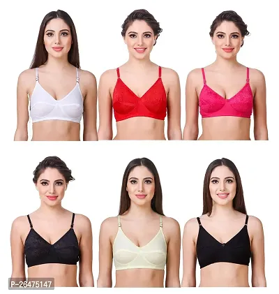 Stylish Multicoloured Chiffon Solid Bras For Women Pack Of 6-thumb0