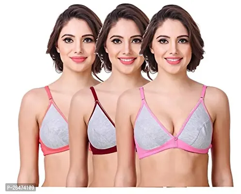 Stylish Multicoloured Chiffon Solid Bras For Women Pack Of 3-thumb0